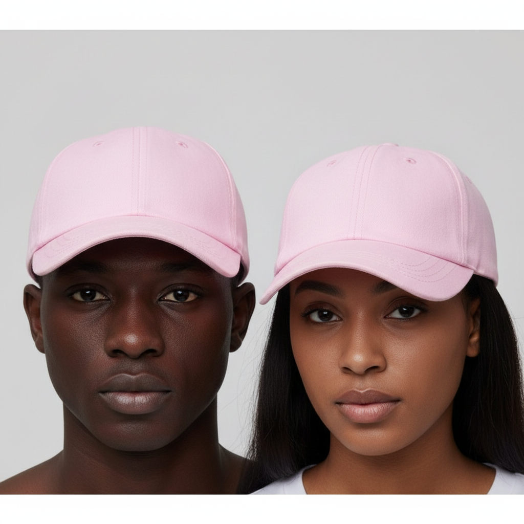 Nigerian male and female models wearing Alan Walker light pink baseball cap