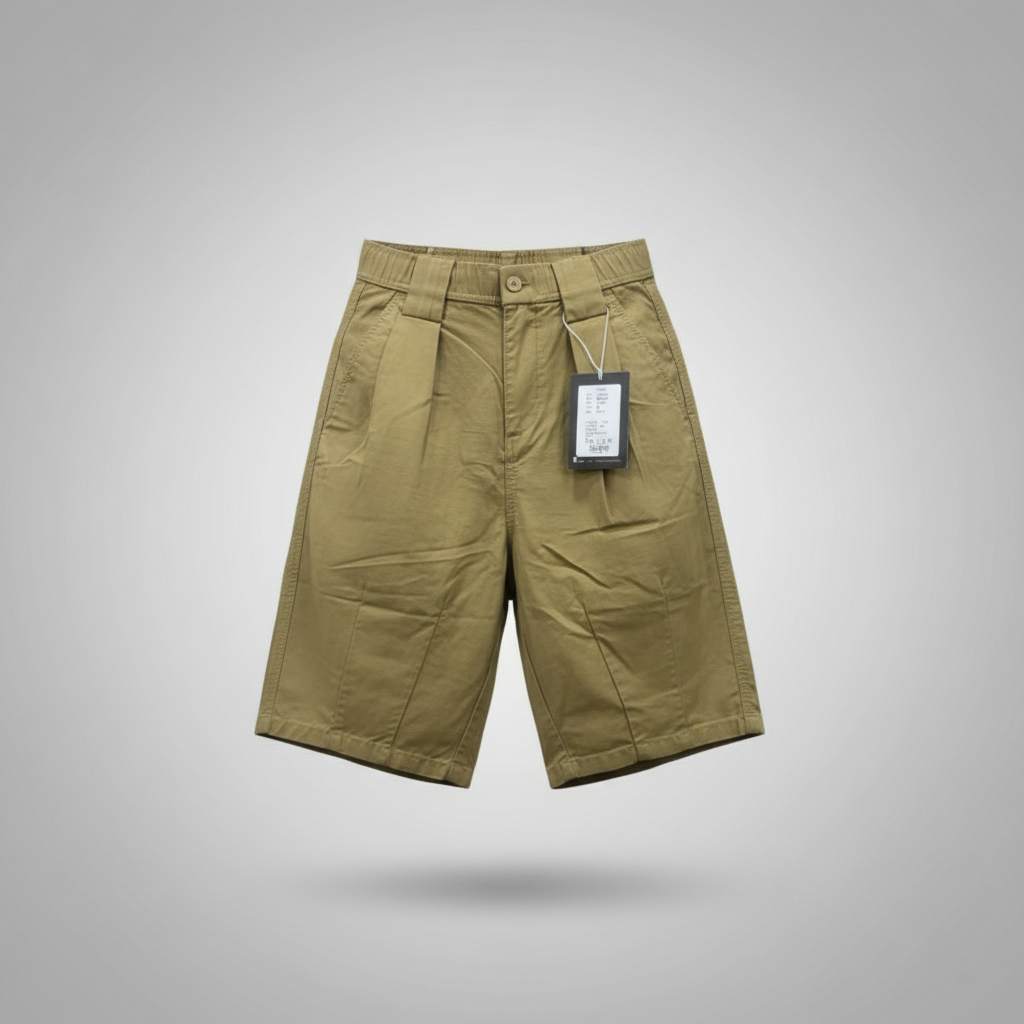 Ghost mannequin olive pleated relaxed-fit shorts