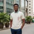Cream Paisley Collar Embroidered Polo - Model Shot