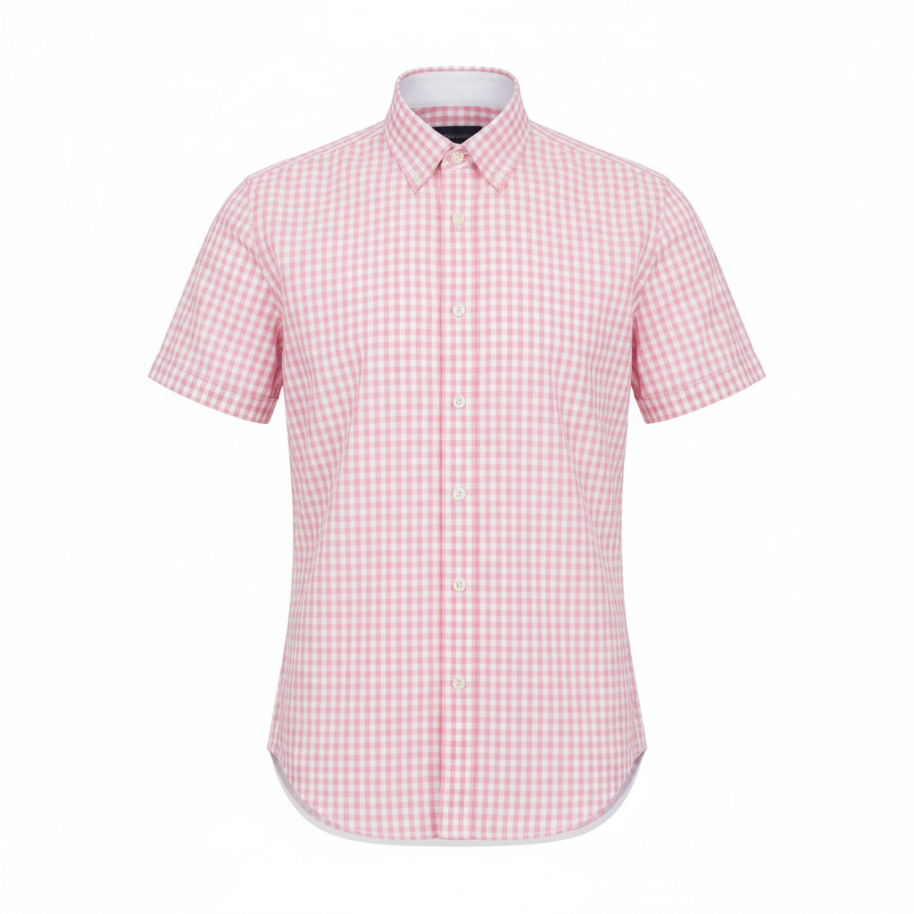 Ghost mannequin pink gingham short-sleeved shirt