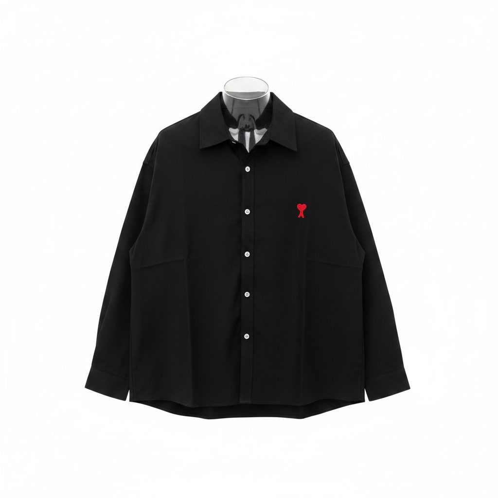 Men's Black Heart Logo Long Sleeve Shirt – Ghost Mannequin Front View