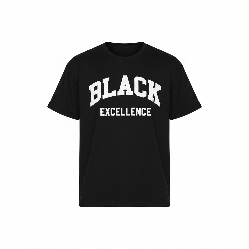 Men's Black Excellence Oversized Graphic Tee - Ghost Mannequin Front View