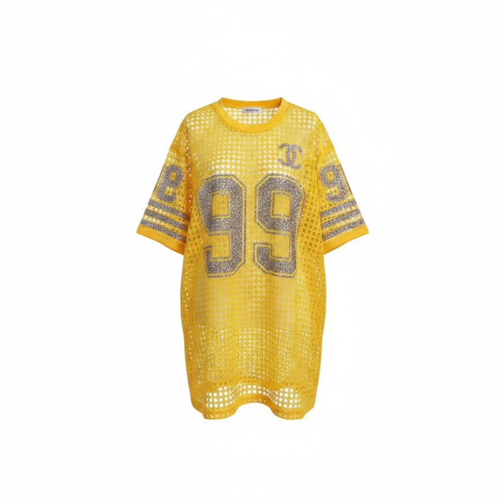 Rhinestone 99 Mesh Oversized Top – Ghost Mannequin Yellow