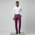 Pink Navy Tartan Trousers – Front Model
