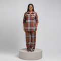 Brown Tartan Plaid Shirt & Trouser Set - Model Front View
