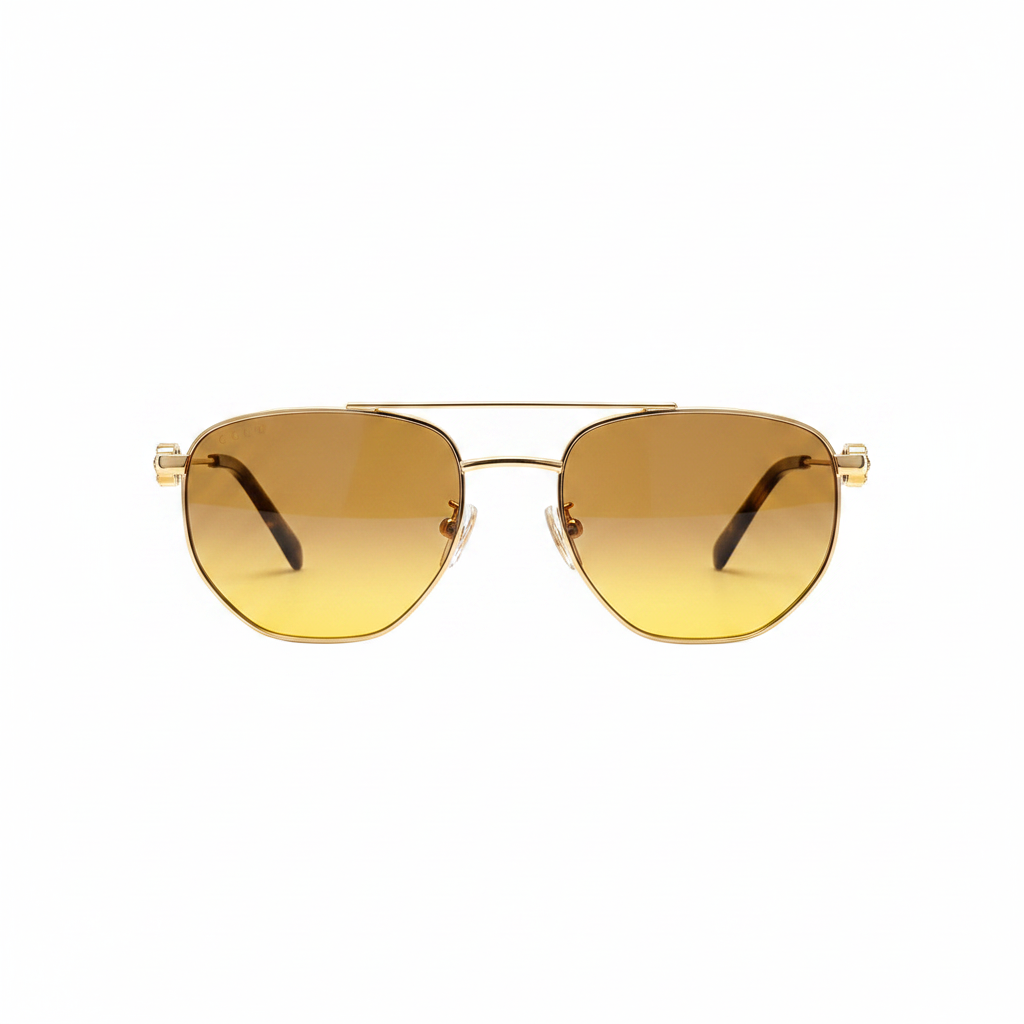 Ghost mannequin view — Geometric Pilot Sunglasses Gold Wire Double Bridge, front view