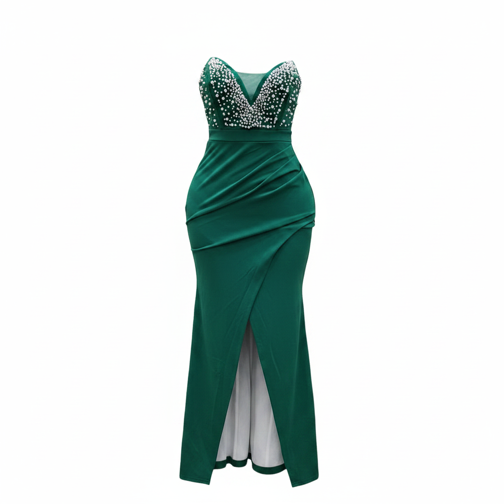 Emerald Green Pearl Strapless Midi Dress - Ghost Mannequin
