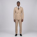 Full-body Black adult model wearing a beige double-breasted suit