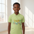 Nigerian boy model wearing Kids Graphic Polo Shirt