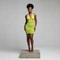 Lime Green Ruched Halter Mini Dress – Model Shot