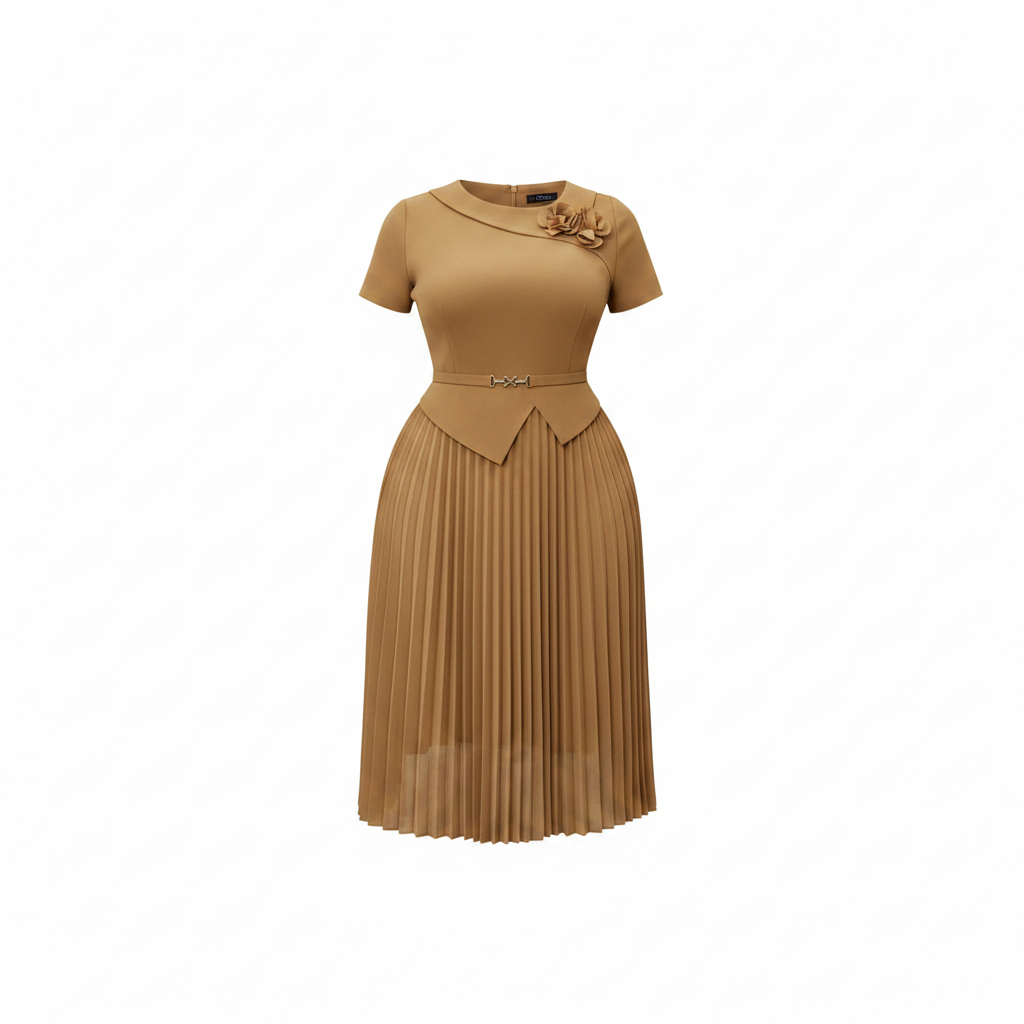 Women's Pleated Peplum Midi Dress - Ghost Mannequin Khaki