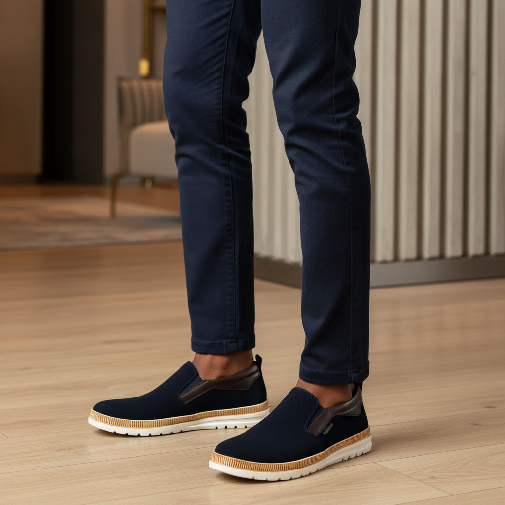 Navy Blue Suede Slip-On Loafer - Model Shot
