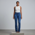 Medium Blue Slim Straight Denim Trousers - Model Front