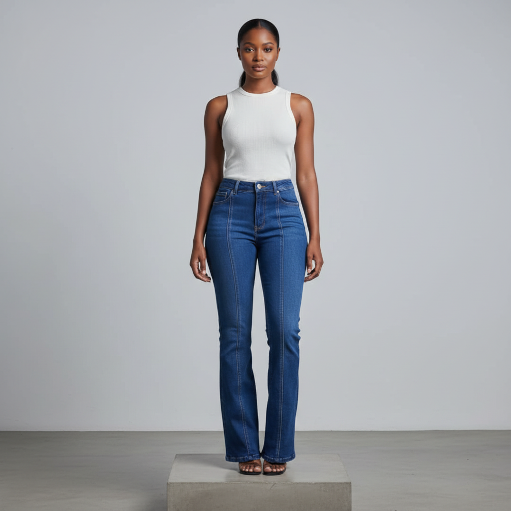 Medium Blue Slim Straight Denim Trousers - Model Front