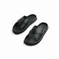 Men's black crossband leather slide slipper ghost mannequin pair