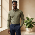 Nigerian model wearing Ralph Polo Olive Yellow Navy Gingham Check Shirt