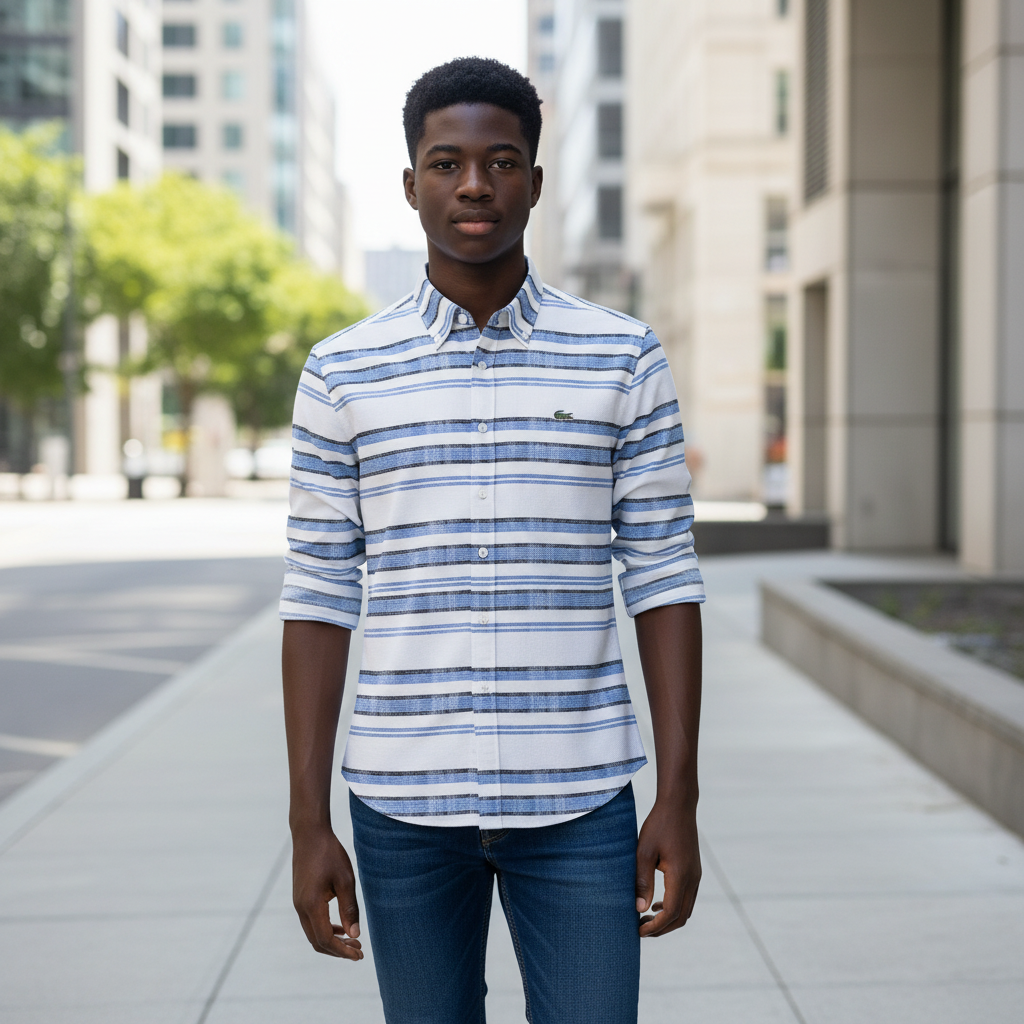 Blue Striped Long-Sleeve Shirt - Model Shot