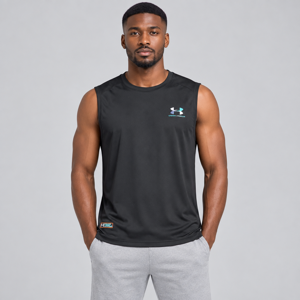 Black Nigerian man wearing a black sleeveless training top