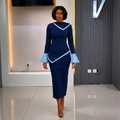 Navy Chevron Trim Bodycon Midi Dress – Model Shot