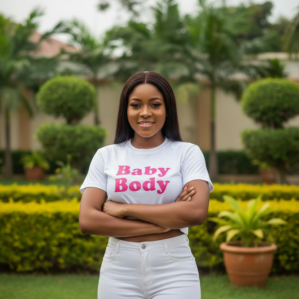 Model shot — Women's Baby Body Graphic Crop Top