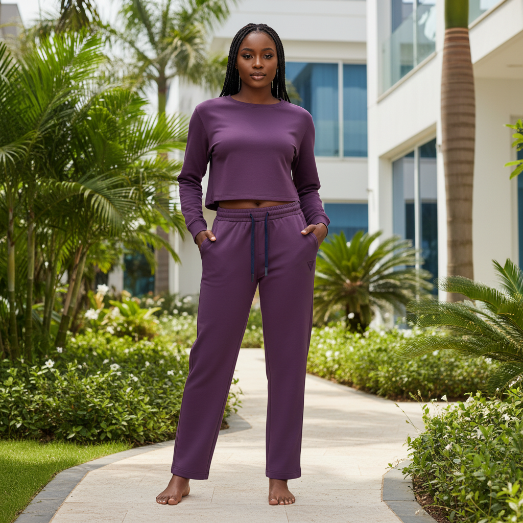 Female Nigerian Model - Burgundy Sweatpants Front