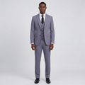 Full-body Black adult model wearing a slate grey three-piece suit