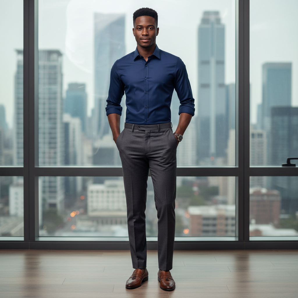 Navy Blue Slim Fit Shirt – Model Shot