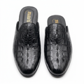 Pair of men’s black crocodile-textured mule shoes