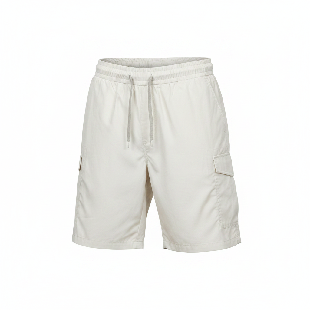 Off-white cargo combat shorts ghost mannequin view