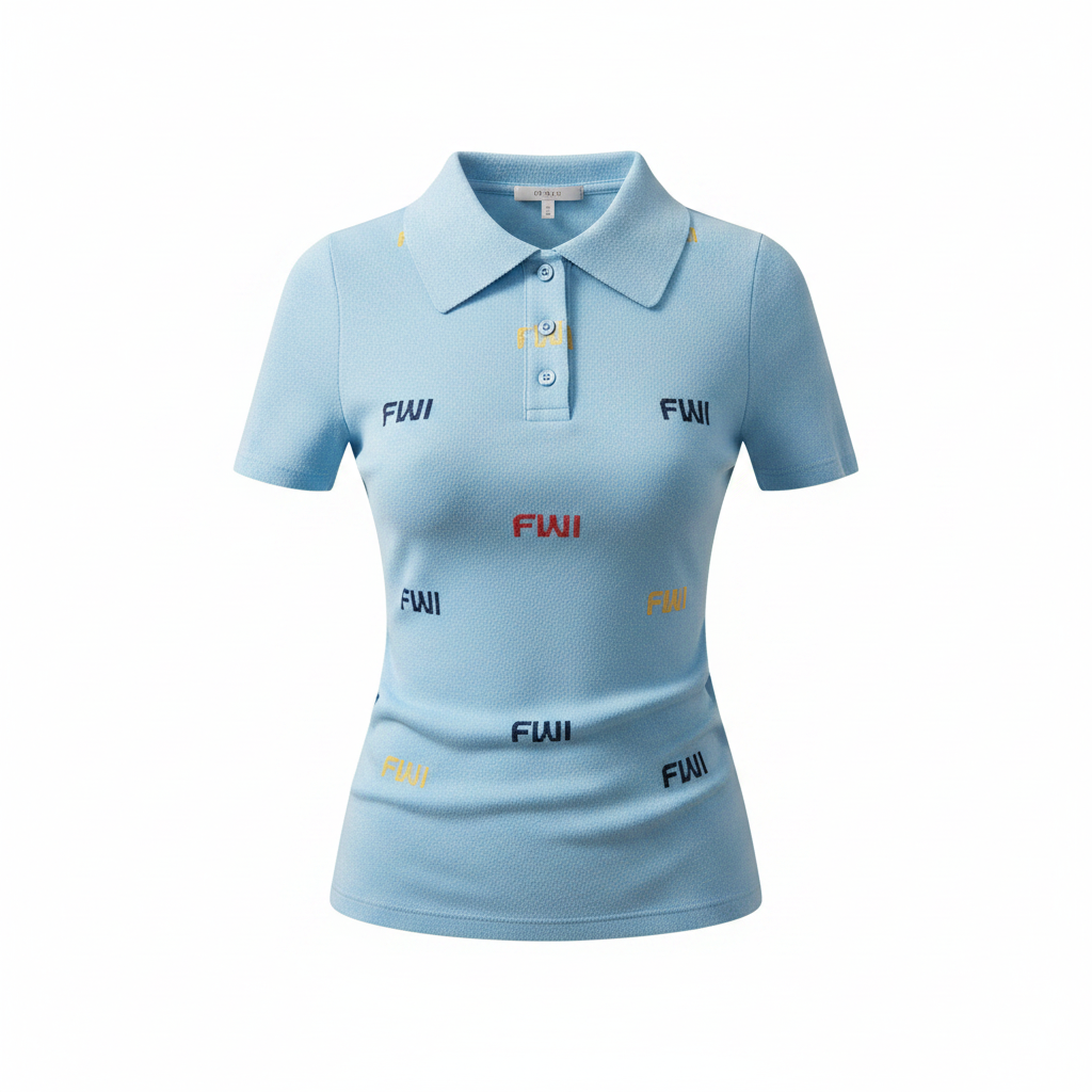 Women's Logo Print Polo Top – Ghost Mannequin Light Blue