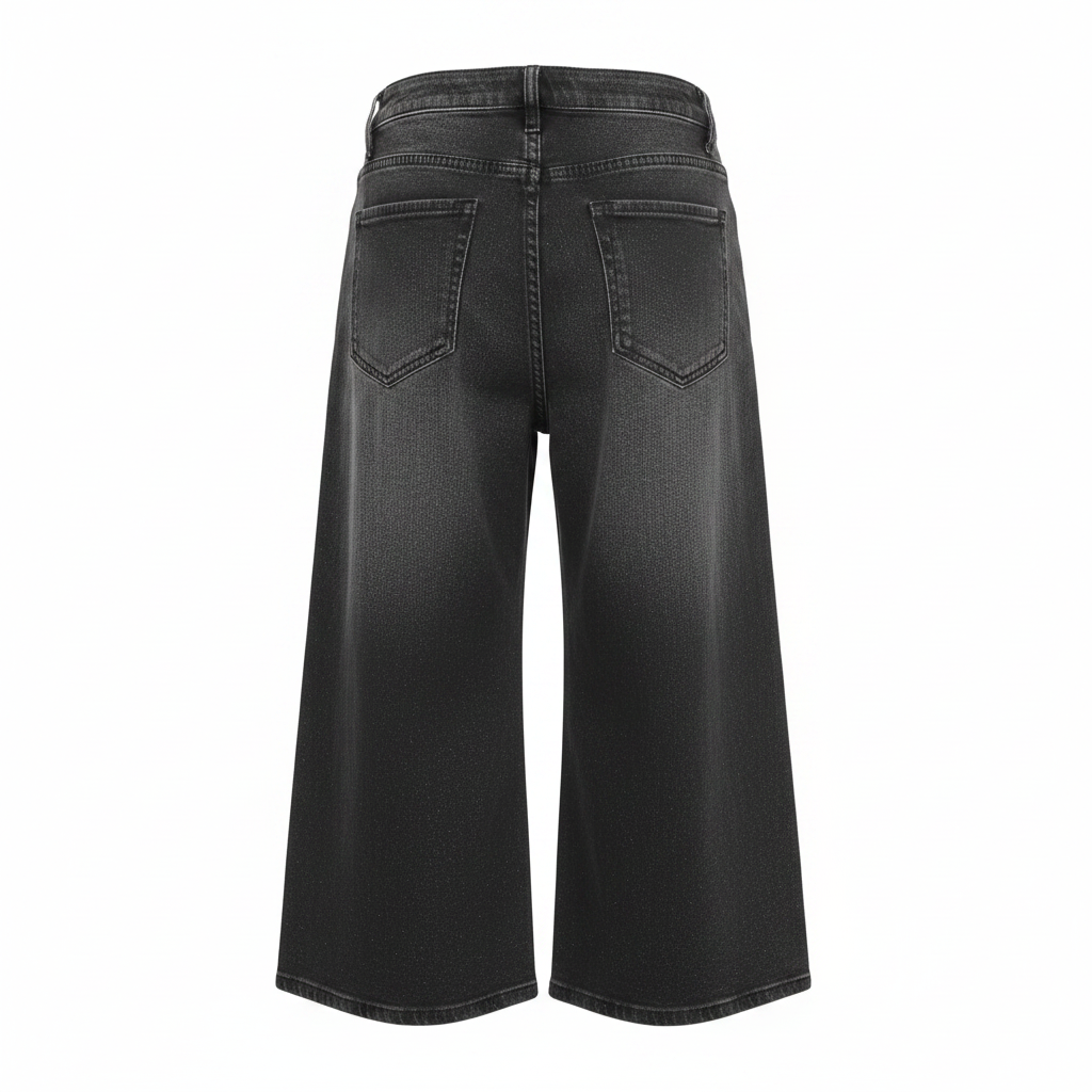 Dark Grey Rhinestone 3/4 Denim Trousers - Ghost Mannequin Back