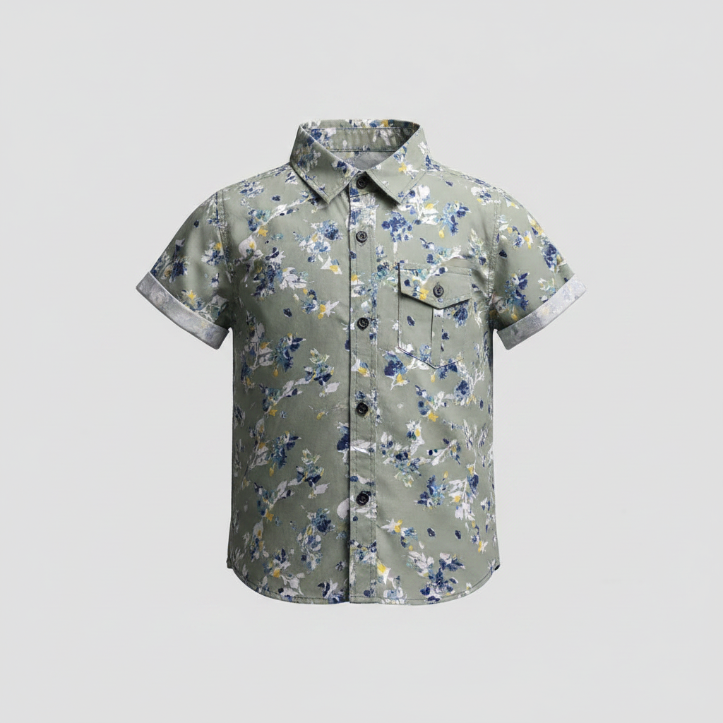 Smart-Kids Sage Green Floral Print Short-Sleeve Shirt - Ghost Mannequin