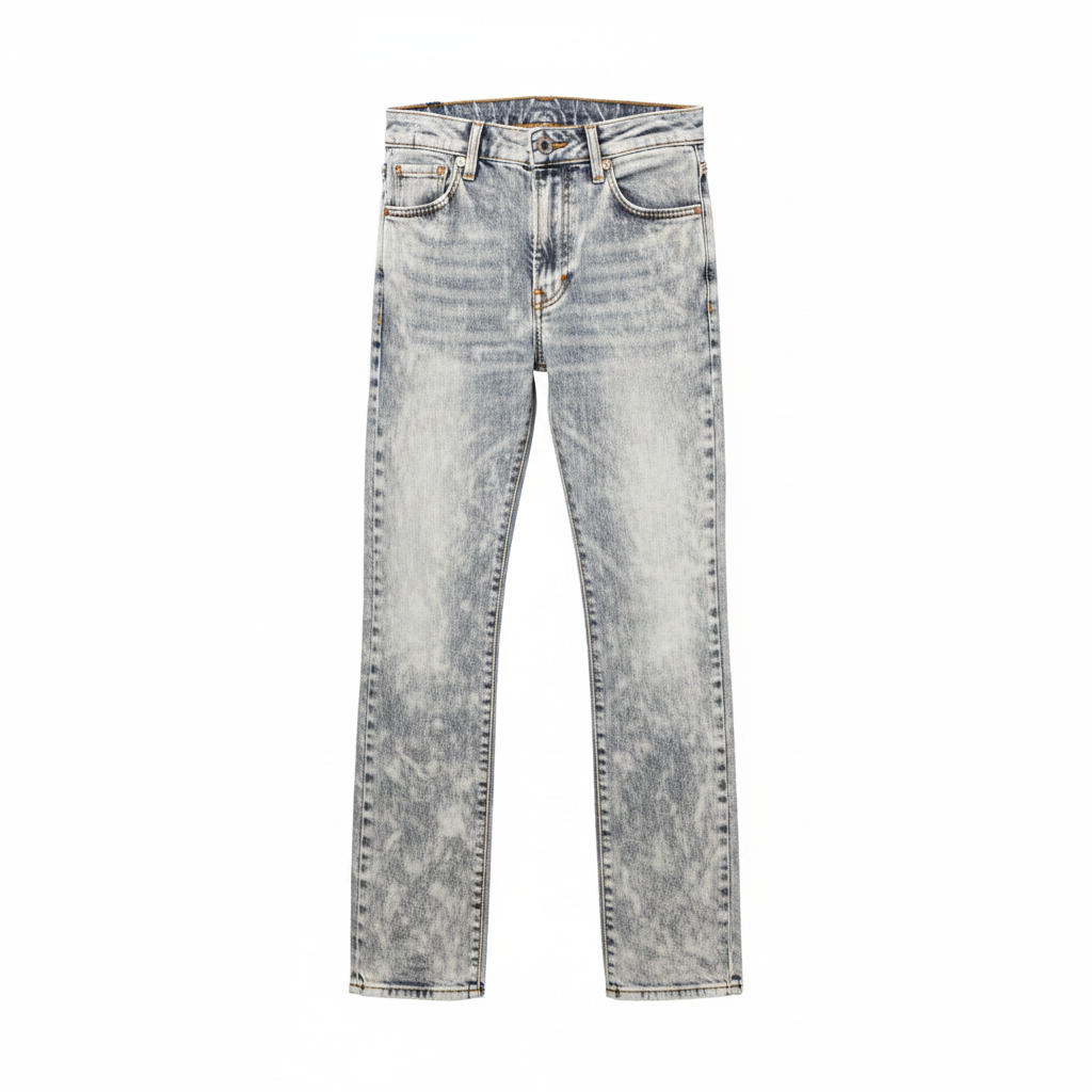 Ghost mannequin front view – Men's Grey Silver Acid-Washed Slim Denim Jeans Marbled Wash