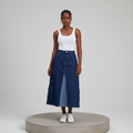 Dark Navy Multi-Pocket Heavy Cargo Denim Skirt - Model Front