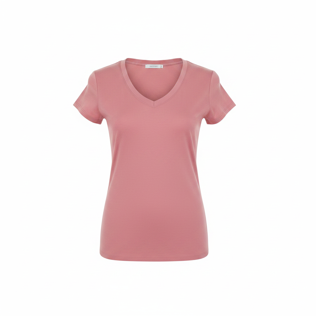 Women's V-neck fitted tee - onion pink ghost mannequin
