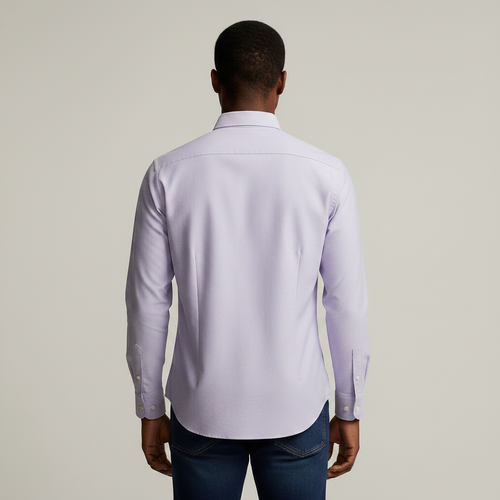 Nigerian adult male model wearing Lavender Long Sleeve Shirt - Back View