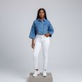 Light Blue Cropped Denim Jacket - Model Front