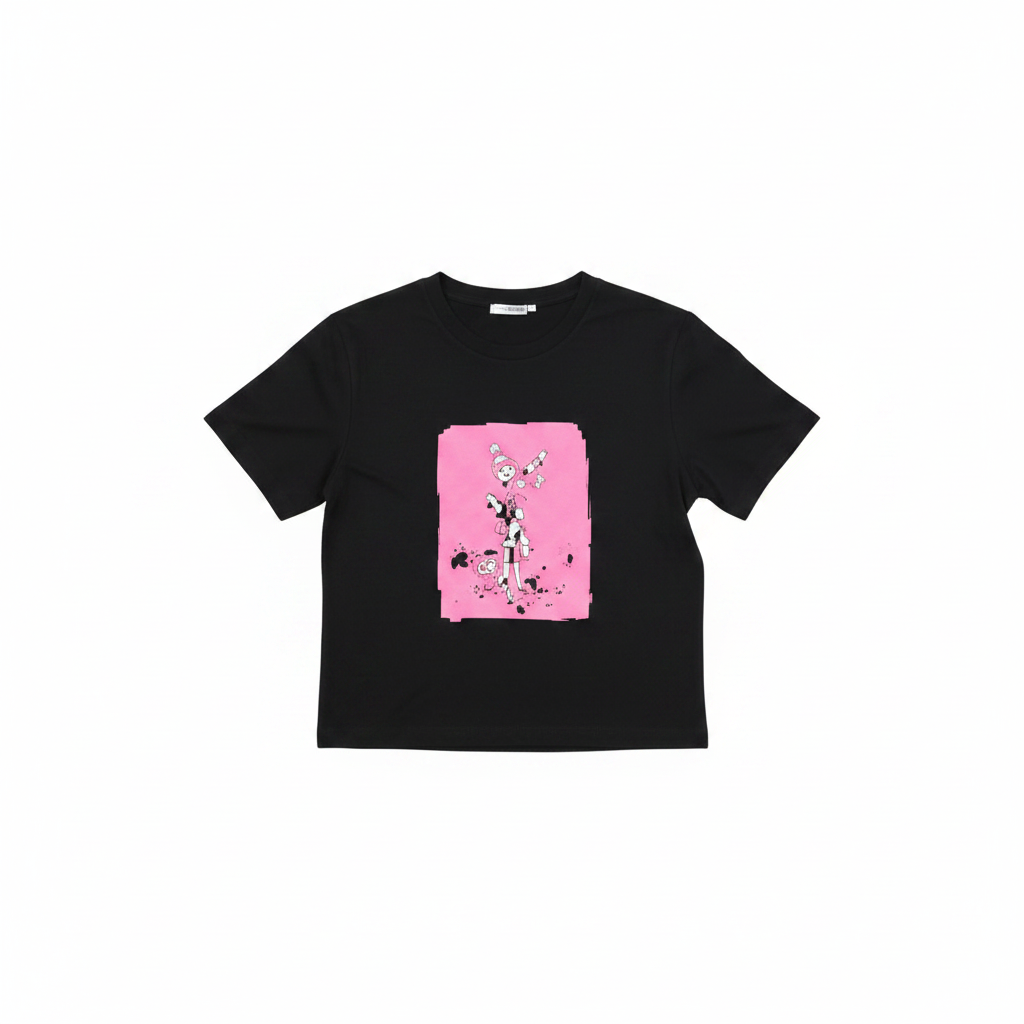 Women's Black Pink Cartoon Graphic Crop Top — Ghost Mannequin