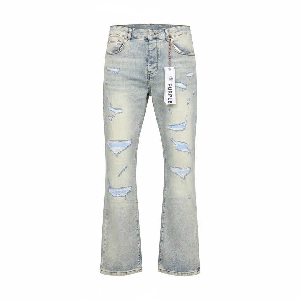 Men's Light Blue Heavy Ripped Flared Denim Jeans – Ghost Mannequin Front View