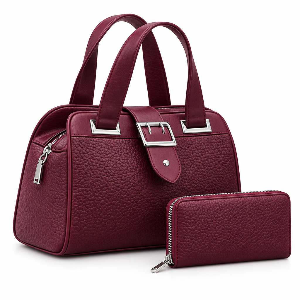 Pebbled Leather Doctor Barrel Bag 2-in-1 Set – Burgundy, Ghost Mannequin