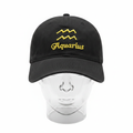 Black Aquarius zodiac embroidered baseball cap ghost mannequin — front view on white background