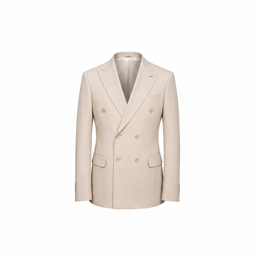 Ivory double-breasted suit jacket — ghost mannequin view