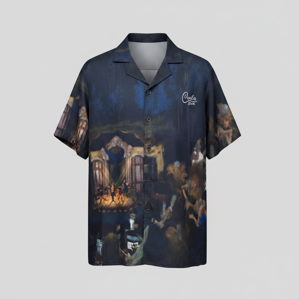Comfort Luxury Smoke Dragon Print Cuban Collar Shirt - Ghost Mannequin