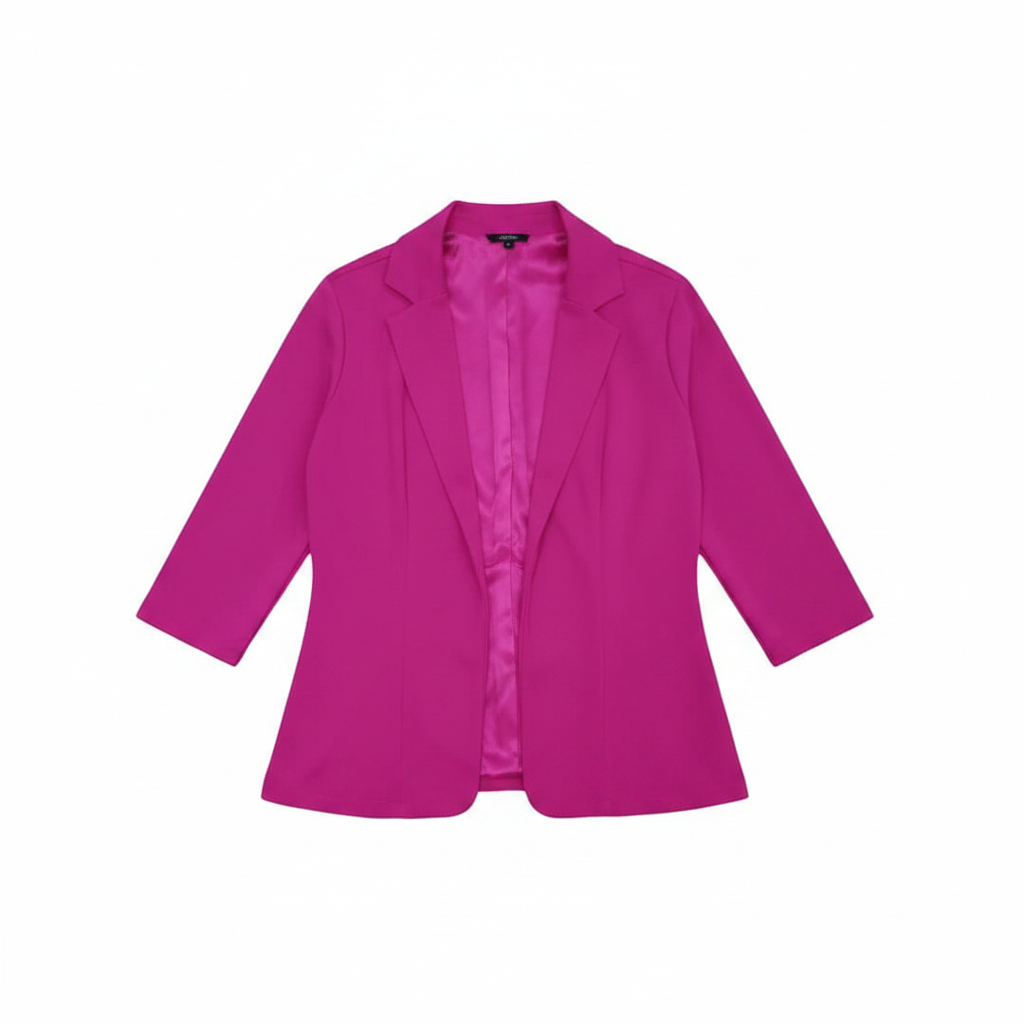 Hot Pink 3/4 Sleeve Open-Front Blazer - Ghost Mannequin