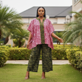 Women's Pink & Olive Batik Bubu Set – Nigerian Female Model