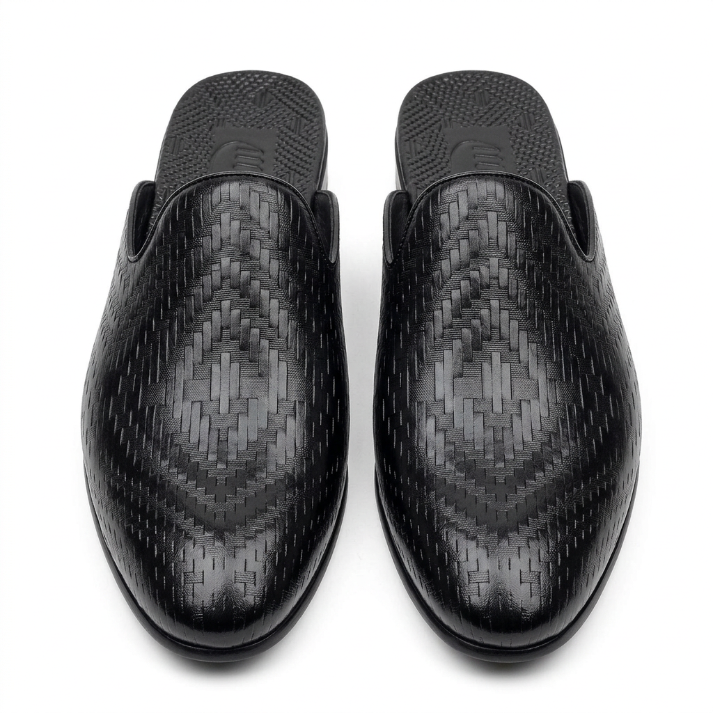 Pair of men’s black fine-textured mule shoes