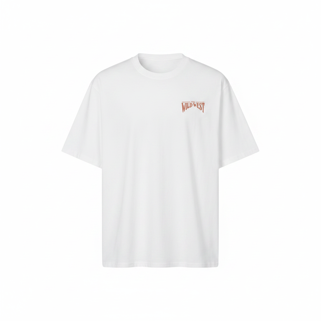 Unisex white Wild West vintage graphic tee – ghost mannequin front view