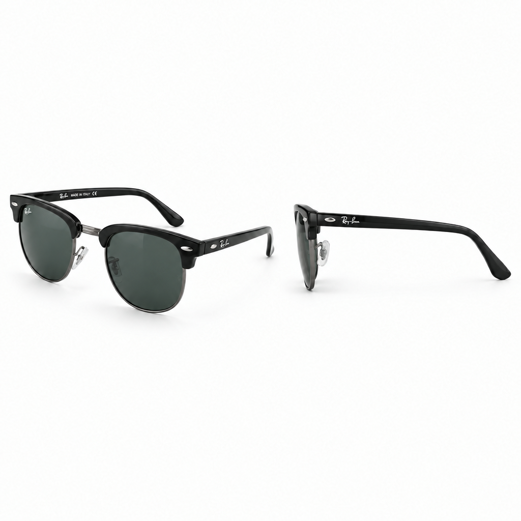 Black silver-tone browline sunglasses without lens stickers in main and side views