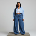 Medium Blue Ultra Wide-Leg Palazzo Baggy Jeans – Front Model