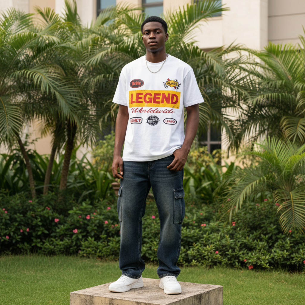 Men's White Legend Worldwide Graphic T-Shirt – Nigerian Male Model